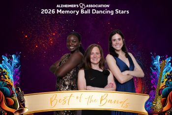 A photo of Dr. Lindsey Mathis, Dr. Gretchen Tucker and Morgan Fique in front of a purple background that says 