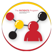 This is an image of the PATIENTS Program Logo. There is a red outline of a person connected to several dots as though a part of a molecule.